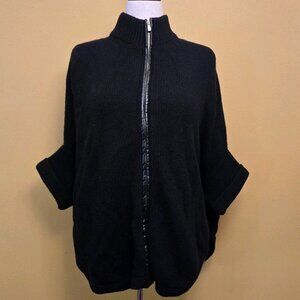 Joan Vass Sweater Black Oversized Draping Poncho Batwing High Low Womens Medium